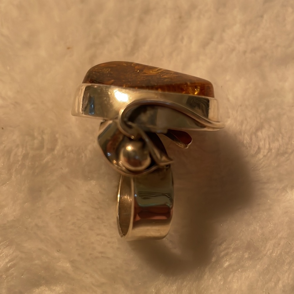 Sterling Silver Amber Adjustable Ring. - image 3